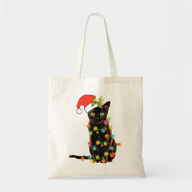 Tote Bag Chat Noël drôle Meowny Noël Arbre de Noël Chat (Devant)