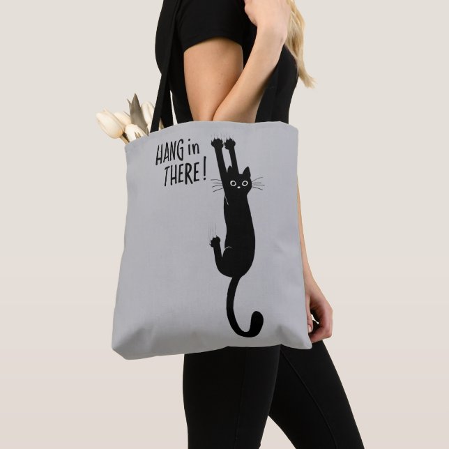Tote Bag Chat noir amusant, accroche-toi là ! Humoristique (De près)
