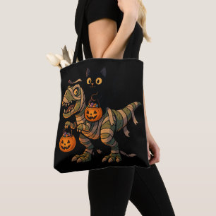 Tote Bag Chat noir chevauchant un T-Rex momie – Dino Hallow