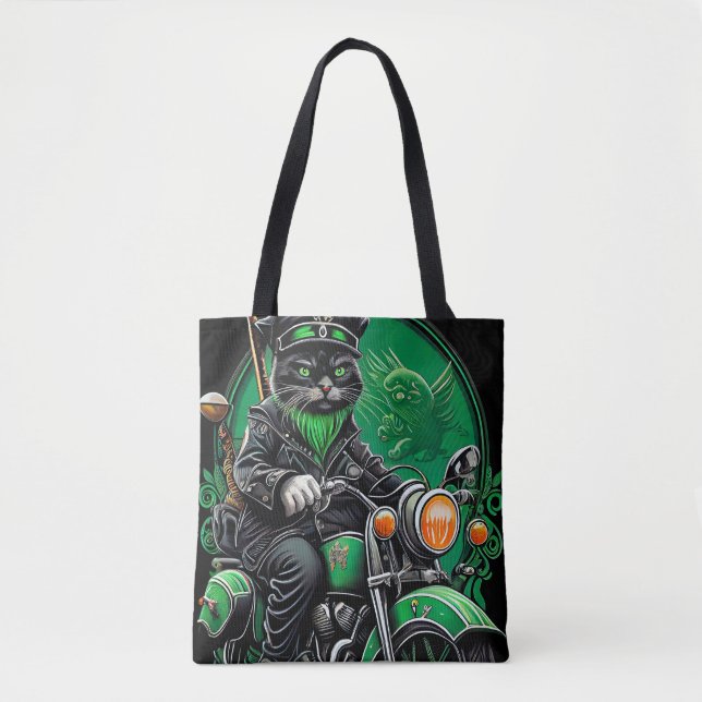Tote Bag Chat noir conduite vélo St. Patrick's Day (Devant)