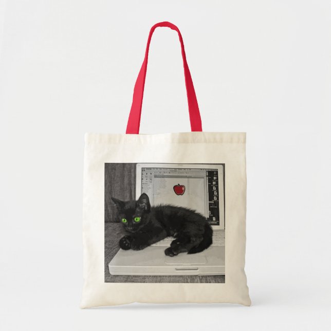 Tote Bag Chat noir de Prunella lounging sur l'ordinateur (Devant)