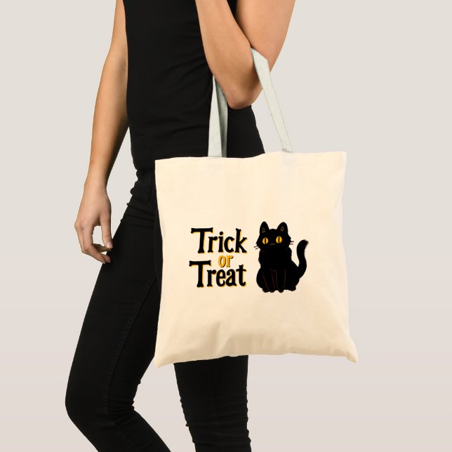 Tote Bag Chat noir d'Halloween mignonne Trick ou traitement (Devant (produit))