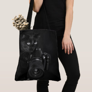 Tote Bag Chat noir drôle avec l'appareil photo