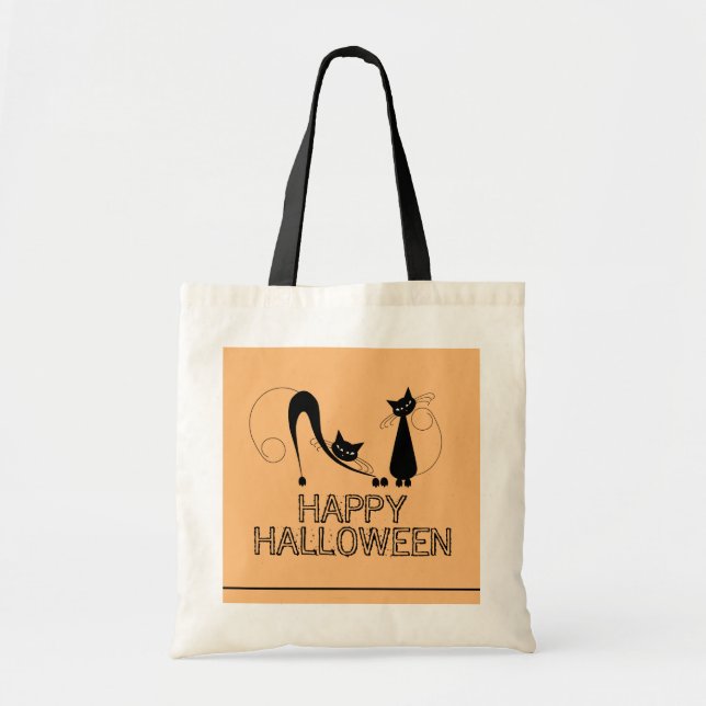 Tote Bag Chat Noir Élégant, Joyeux Halloween (Devant)