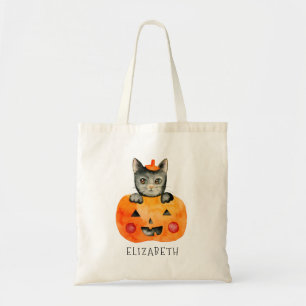 Tote Bag Chat noir et citrouille personnalisés de Hallowee