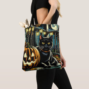 Tote Bag Chat noir et Halloween Jack-O-Lanterne