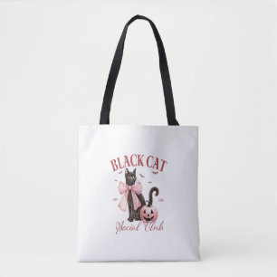 Tote Bag Chat noir Halloween Coquette Social Club Bow rose