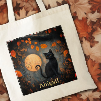 Tote Bag Chat noir Halloween Pleine lune Art Nouveau