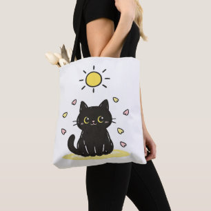 Tote Bag Chat noir heureux ensoleillé