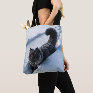 Tote Bag Chat Noir Marchant Dans La Neige Profonde