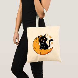 Tote Bag Chat noir mignon assis sur la lune
