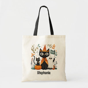 Tote Bag Chat noir mignon personnalisé et Halloween fantôme
