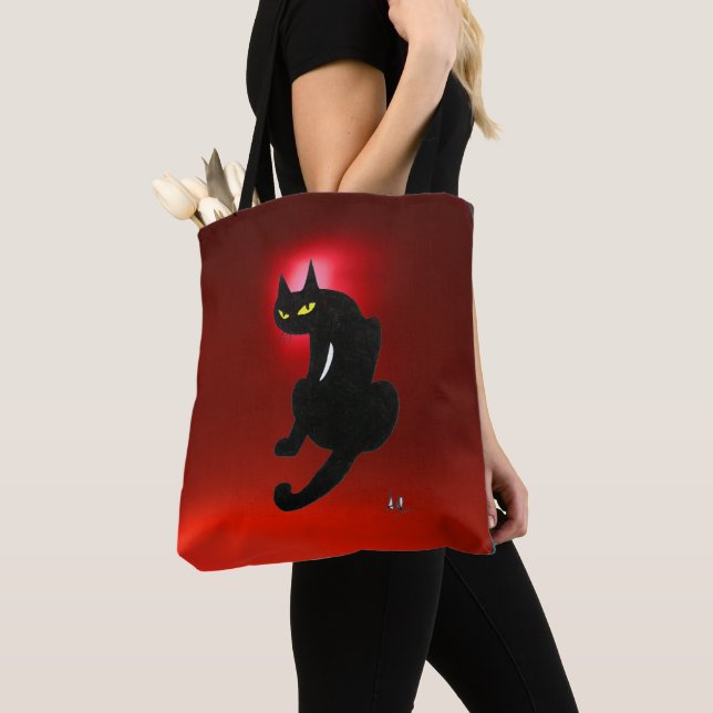 Tote Bag CHAT NOIR NINJA Rouge (De près)