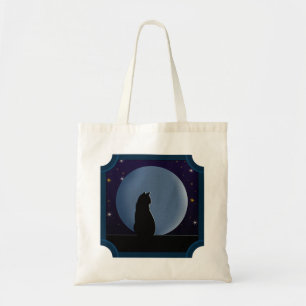 Tote Bag Chat noir, Pleine lune, étoiles
