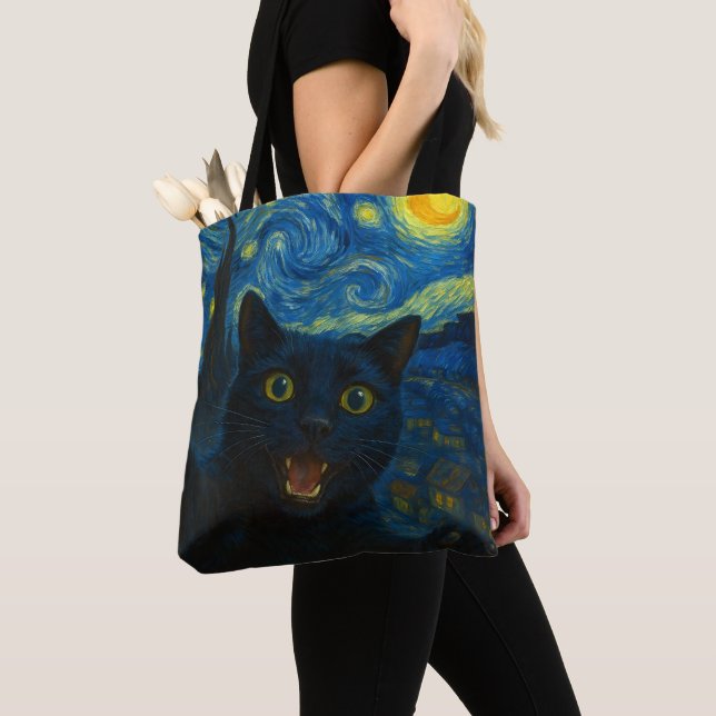 Tote Bag Chat noir Starry Nuit Van Gogh Chat Selfie (De près)