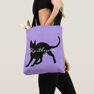 Tote Bag Chat noir sur la lavande
