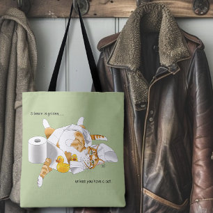 Tote Bag Chat orange roux drôle papier toilette vert