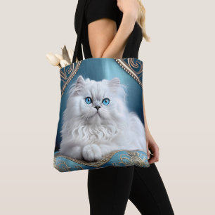 TOTE BAG CHAT PERSIEN BLANC FOURRE-TOUT PURSE