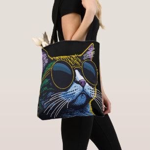 Tote Bag Chat Rétro : Charme des Lunettes Jaunes
