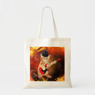 Tote Bag Chat Rocker avec chapeau et guitare