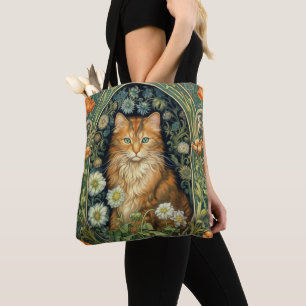 Tote Bag Chat rouge dans le jardin Art nouveau