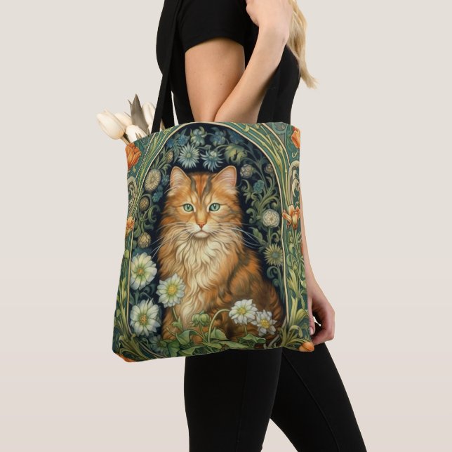 Tote Bag Chat rouge dans le jardin Art nouveau (De près)