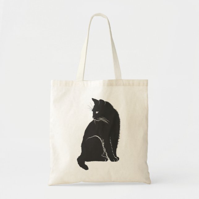 Tote Bag Chat Shadow Silhouette Animal noir (Devant)