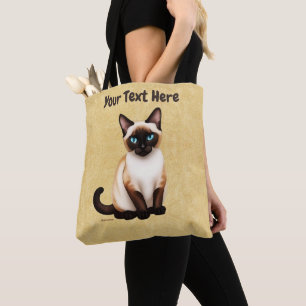 Tote Bag Chat Siamois Sur Vieux Papier