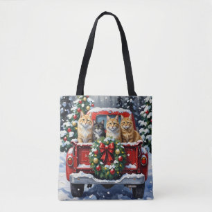 Tote Bag Chat Sibérien Noël Camion Rouge Fêtes