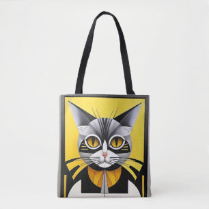 Tote Bag Chat stylisé géométrique abstrait Élégant