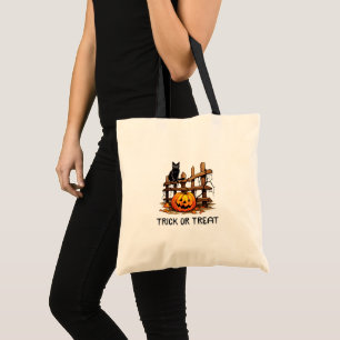 Tote Bag Chat sur Clôture Citrouille Lanterne Trick or Trea