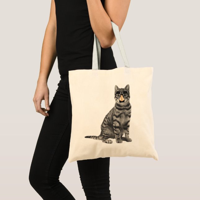 Tote Bag Chat tigré gris avec les verres drôles de nez (Devant (produit))