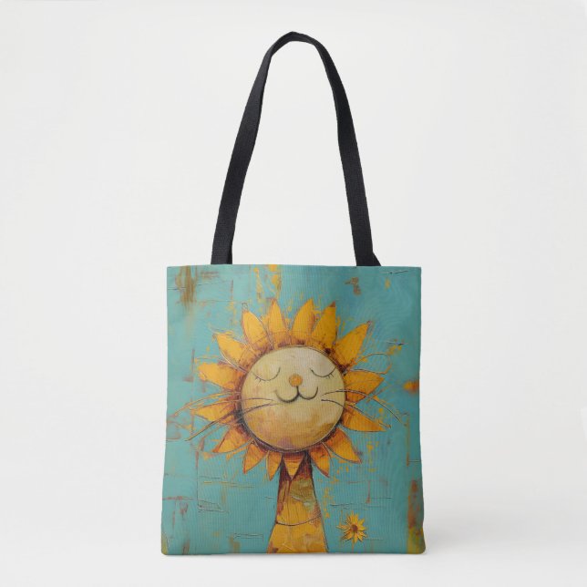 Tote Bag Chat Tournesol Mignonne S'Amuser Dans La Peinture  (Devant)