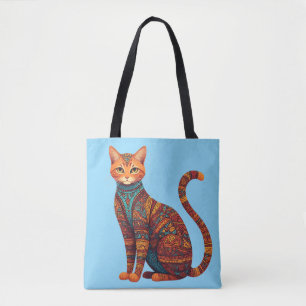 Tote Bag Chat tribal bohème coloré Art