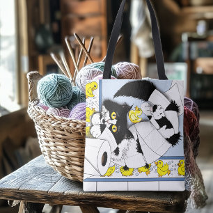 Tote Bag Chat Tuxedo Joueur Papier Toilette Chaos Bleu Jaun