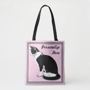 Tote Bag Chat Tuxedo noir et blanc Personnalisé