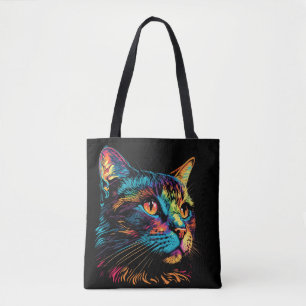 Tote Bag Chat visage couleur néon