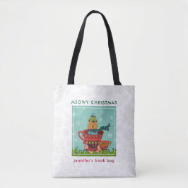 Tote Bag Chat Whimsical assis dans un thé Noël