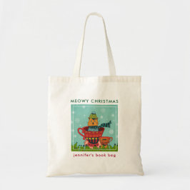 Tote Bag Chat Whimsical assis dans un thé Noël