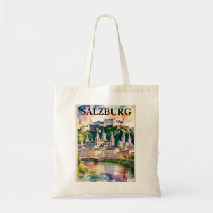 Tote Bag Château de Salzbourg Autriche Peinture à l'aquarel