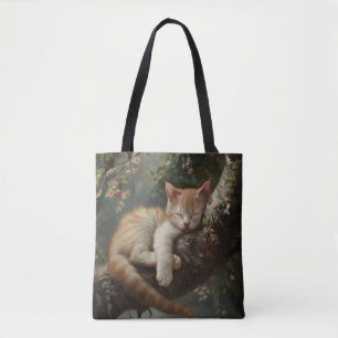 Tote Bag Chaton dormant dans un arbre Vintage