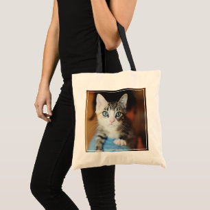 Tote Bag Chaton observé par bleu lumineux