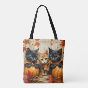 Tote Bag Chatons d'automne citrouilles et feuillage