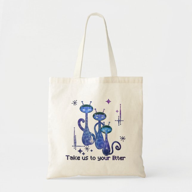 Tote Bag Chats Aliens amusants | Emmenez-Nous Sur Votre Lit (Devant)