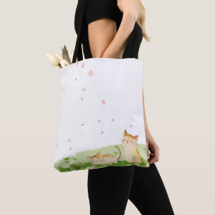 Tote Bag Chats amusants chantant sous les fleurs de cerisie