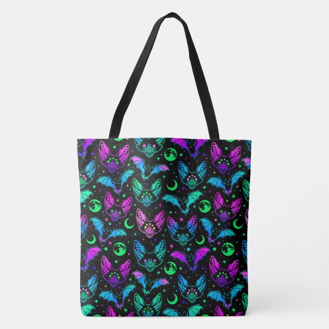Tote Bag Chats, chats et lunes de néon (Devant)