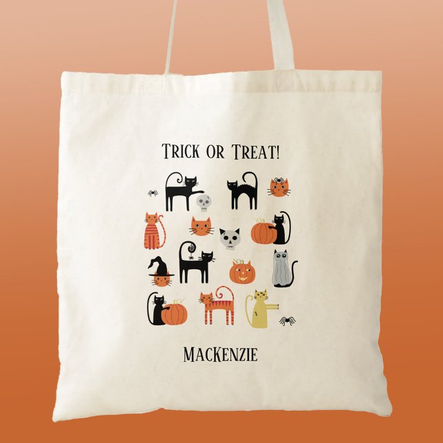 Tote Bag Chats d'Halloween Éffrayant Trick ou traitement pe (Halloween Cat Trick or Treat budget tote bag)