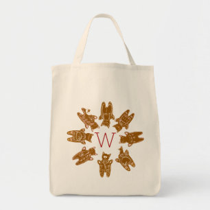 Tote Bag Chats en pain d'épice Monogramme personnalisés - P