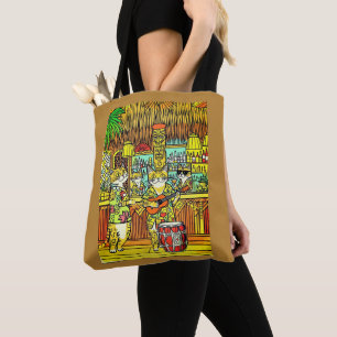 Tote Bag Chats en vacances sur une île dans un bar Tiki