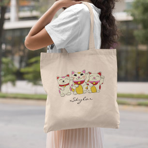 Tote Bag Chats Maneki Neko Japonais Personnalisés Chanceux